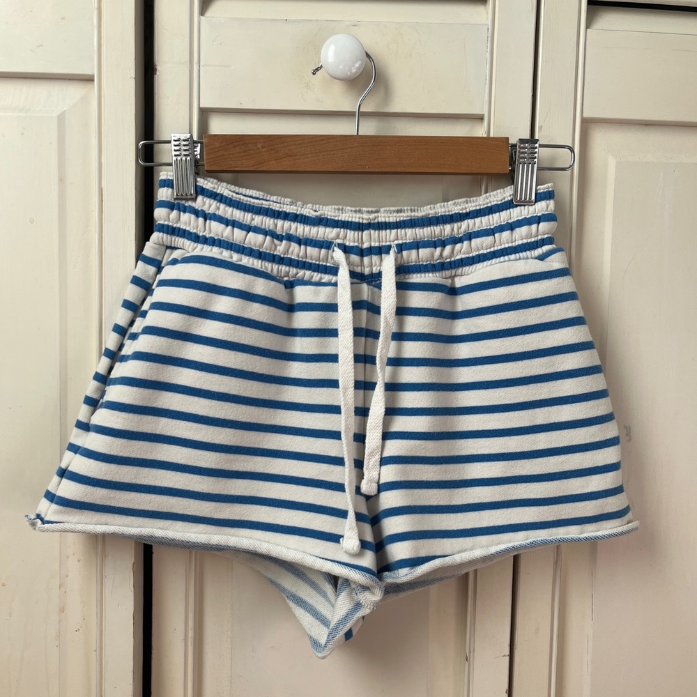 American Eagle White and Blue Striped Shortie Shorts